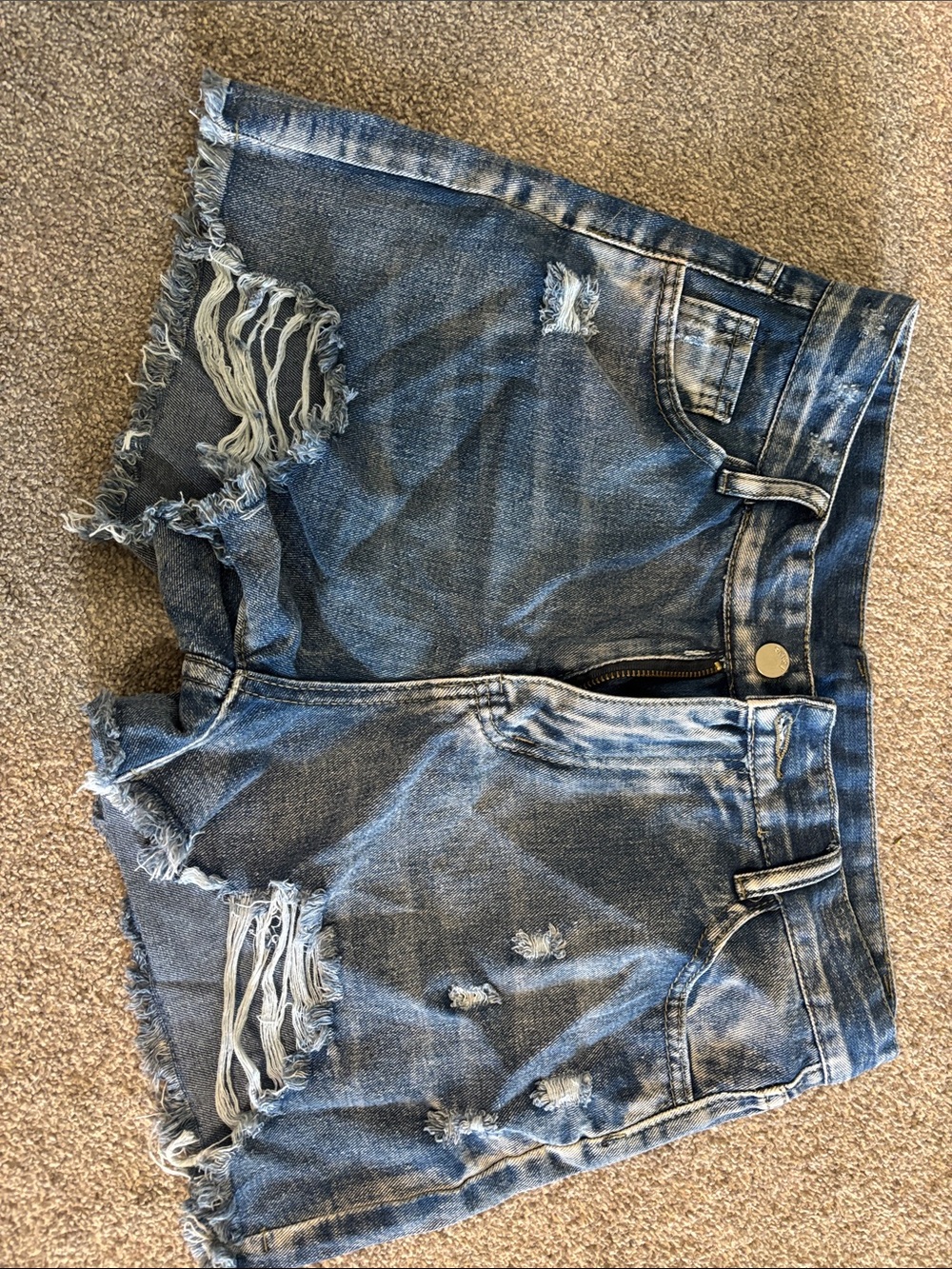Women's Distressed Blue Denim Jean Shorts with Frayed Hem